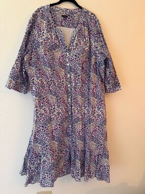 Talbots Purple Floral Midi Dress with Button Front